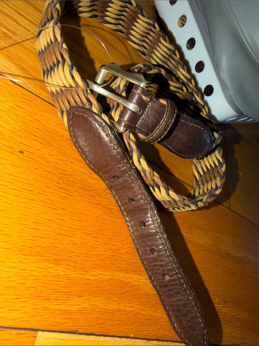 Martin Dingman Brown Leather-Trim Braided Tan and Brown Belt